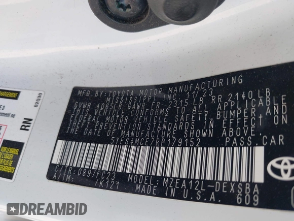2024 Toyota Corolla SE with VIN 5YFS4MCE7RP179152, listed as a IAAI auction lot 42058020 with 32,039 mi miles and . Bid and sale history available at DreamBid. Image 9.