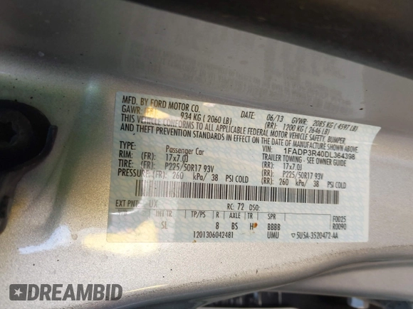 2013 Ford Focus Electric with VIN 1FADP3R40DL364398, listed as a IAAI auction lot 42509482 with 87,611 mi miles and . Bid and sale history available at DreamBid. Image 9.