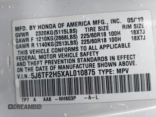 2010 Honda Crosstour EX-L z VIN 5J6TF2H5XAL010875, wystawiony jako IAAI lot #42329369 z przebiegiem 255 749 mil mil oraz . Historia ofert i sprzedaży dostępna na DreamBid. Obrazek 9.
