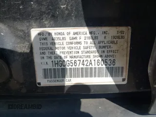 2002 Honda Accord SE с VIN 1HGCG56742A160536, выставлен на аукционе IAAI как лот 42133683 с пробегом 304 322 миль миль и . История ставок и продаж доступна на DreamBid. Изображение 9.