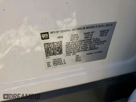 2022 GMC Terrain SLT with VIN 3GKALVEVXNL266203, listed as a Copart auction lot 60783525 with Not provided miles and Salvage title. Bid and sale history available at DreamBid. Image 13.