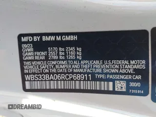 2024 BMW M4 Competition xDrive with VIN WBS33BA06RCP68911, listed as a IAAI auction lot 41166456 with 11,081 mi miles. Bid and sale history available at carsss.com. Image 9.