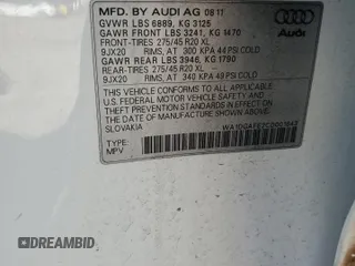 2012 Audi Q7 3.0T S line with VIN WA1DGAFE2CD001843, listed as a Copart auction lot 83476184 with 0 mi miles and Salvage Title. Bid and sale history available at carsss.com. Image 13.