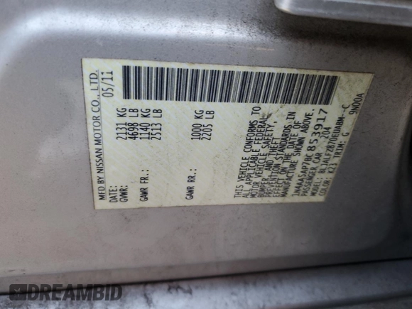 2011 Nissan Maxima SV with VIN 1N4AA5AP7BC853917, listed as a Copart auction lot 89240165 with 163,260 mi miles and Salvage Title. Bid and sale history available at DreamBid. Image 12.