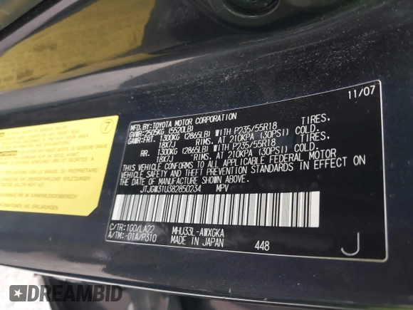 2008 Lexus RX 400h with VIN JTJGW31U382850234, listed as a IAAI auction lot 41556774 with 124,697 mi miles and . Bid and sale history available at DreamBid. Image 9.