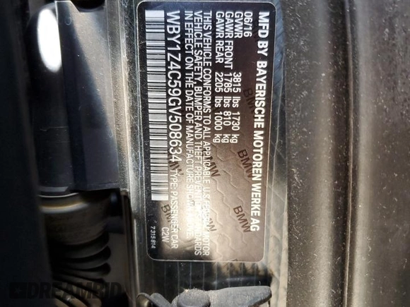 2016 BMW i3 with VIN WBY1Z4C59GV508634, listed as a Copart auction lot 60482165 with 84,238 mi miles and Salvage title. Bid and sale history available at DreamBid. Image 13.