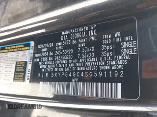 2025 Kia Telluride S with VIN 5XYP64GC4SG591192, listed as a IAAI auction lot 41758197 with 2,673 mi miles and . Bid and sale history available at DreamBid. Image 9.