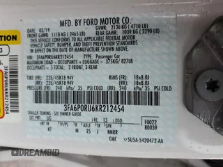 2019 Ford Fusion Titanium с VIN 3FA6P0RU6KR212454, выставлен на аукционе Copart как лот 63137755 с пробегом 30 024 миль миль и Списание • Salvage title. История ставок и продаж доступна на DreamBid. Изображение 13.