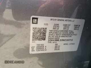 2021 GMC Acadia SLT with VIN 1GKKNMLS3MZ163715, listed as a Copart auction lot 61997755 with 75,247 mi miles and Salvage title. Bid and sale history available at DreamBid. Image 12.