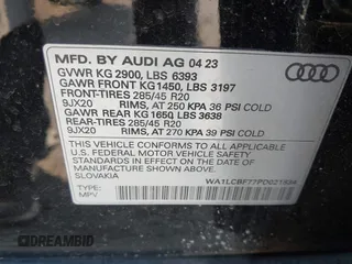 2023 Audi Q7 Premium Plus with VIN WA1LCBF77PD021834, listed as a IAAI auction lot 41621647 with 17,520 mi miles and . Bid and sale history available at DreamBid. Image 9.
