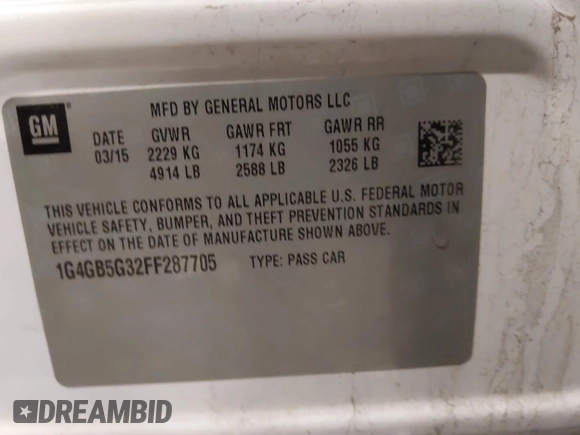 2015 Buick LaCrosse Leather with VIN 1G4GB5G32FF287705, listed as a IAAI auction lot 41194838 with 146,207 mi miles and . Bid and sale history available at DreamBid. Image 9.