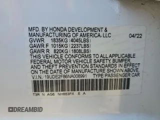 2022 Acura ILX w/Premium/A-Spec Package with VIN 19UDE2F86NA008991, listed as a Copart auction lot 48329275 with 13,442 mi miles and Salvage Title. Bid and sale history available at carsss.com. Image 12.