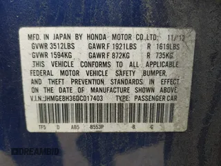 2013 Honda Fit with VIN JHMGE8H36DC017403, listed as a IAAI auction lot 42044816 with 206,688 mi miles. Bid and sale history available at carsss.com. Image 9.