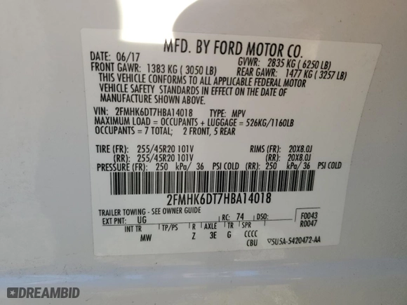 2017 Ford Flex Limited EcoBoost with VIN 2FMHK6DT7HBA14018, listed as a Copart auction lot 88582155 with 69,601 mi miles and Salvage Title. Bid and sale history available at carsss.com. Image 14.
