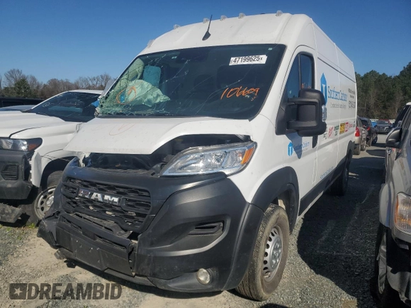2024 Ram ProMaster Cargo Tradesman with VIN 3C6LRVDG7RE106609, listed as a Copart auction lot 47199625 with 20,792 mi miles and Salvage Title. Bid and sale history available at DreamBid. Image 1.