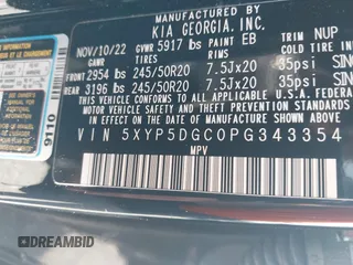 2023 Kia Telluride SX X-Pro с VIN 5XYP5DGC0PG343354, выставлен на аукционе IAAI как лот 42463746 с пробегом 30 916 миль миль и . История ставок и продаж доступна на DreamBid. Изображение 9.