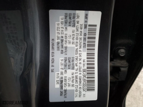 2015 Mazda CX-9 Touring with VIN JM3TB3CA8F0451366, listed as a Copart auction lot 44199695 with 96,699 mi miles and Non Repairable. Bid and sale history available at carsss.com. Image 13.