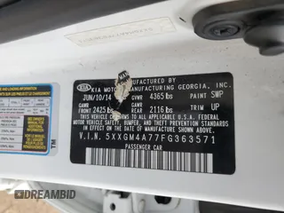 2015 Kia Optima LX with VIN 5XXGM4A77FG363571, listed as a Copart auction lot 57318565 with 113,324 mi miles and Salvage title. Bid and sale history available at DreamBid. Image 12.