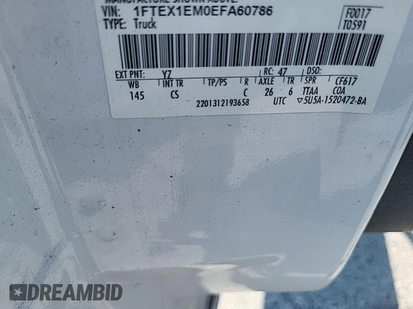 2014 Ford F-150 XL with VIN 1FTEX1EM0EFA60786, listed as a IAAI auction lot 42581419 with 236,847 mi miles and . Bid and sale history available at DreamBid. Image 8.
