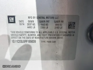 2015 Chevrolet Malibu LT with VIN 1G11C5SL6FF189039, listed as a IAAI auction lot 41575041 with 101,334 mi miles. Bid and sale history available at carsss.com. Image 9.