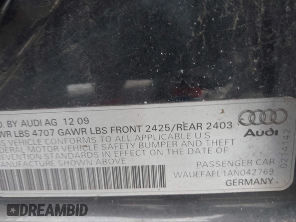 2010 Audi A4 Premium Plus z VIN WAUEFAFL1AN042769, wystawiony jako IAAI lot #42364832 z przebiegiem 166 715 mil mil oraz . Historia ofert i sprzedaży dostępna na DreamBid. Obrazek 9.