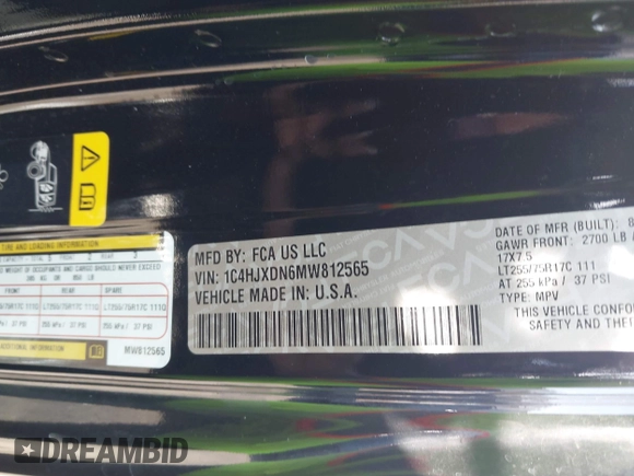 2021 Jeep Wrangler Unlimited Sport S with VIN 1C4HJXDN6MW812565, listed as a IAAI auction lot 41506140 with 27,273 mi miles and . Bid and sale history available at DreamBid. Image 9.