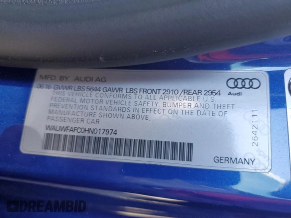 2017 Audi S7 Premium Plus z VIN WAUWFAFC0HN017974, wystawiony jako Copart lot #79902564 z przebiegiem 90 609 mil mil oraz Szkoda całkowita • Salvage title. Historia ofert i sprzedaży dostępna na DreamBid. Obrazek 15.