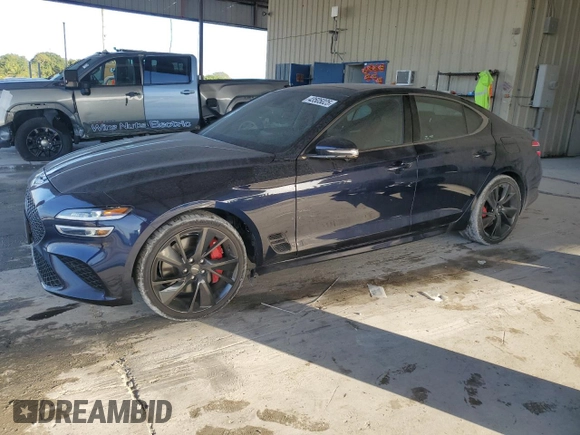 2023 Genesis G70 3.3T with VIN KMTG54TE2PU110213, listed as a Copart auction lot 43505025 with 13,039 mi miles and Salvage Title. Bid and sale history available at DreamBid. Image 1.