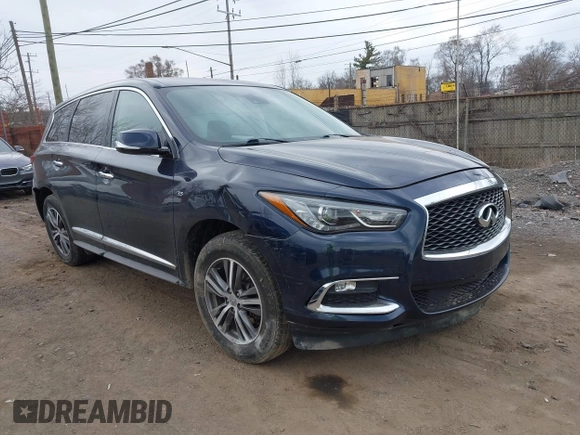 2019 Infiniti QX60 Luxe with VIN 5N1DL0MM1KC566946, listed as a IAAI auction lot 41887596 with 108,035 mi miles and . Bid and sale history available at DreamBid. Image 1.