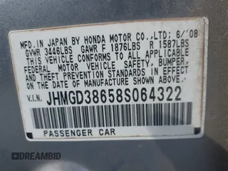 2008 Honda Fit Sport with VIN JHMGD38658S064322, listed as a IAAI auction lot 41517787 with 217,114 mi miles. Bid and sale history available at carsss.com. Image 9.