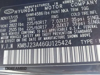 2016 Hyundai Tucson SE z VIN KM8J23A46GU125424, wystawiony jako IAAI lot #42349510 z przebiegiem 112 133 mil mil oraz . Historia ofert i sprzedaży dostępna na DreamBid. Obrazek 9.