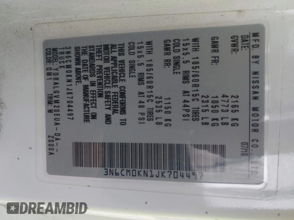 2018 Nissan NV200 S с VIN 3N6CM0KN1JK704497, выставлен на аукционе IAAI как лот 42321496 с пробегом 208 470 миль миль и . История ставок и продаж доступна на DreamBid. Изображение 9.