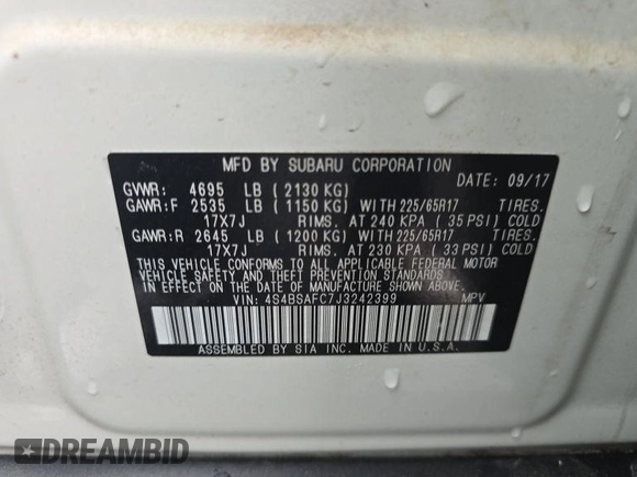 2018 Subaru Outback Premium z VIN 4S4BSAFC7J3242399, wystawiony jako IAAI lot #42498181 z przebiegiem 28 746 mil mil oraz . Historia ofert i sprzedaży dostępna na DreamBid. Obrazek 2.