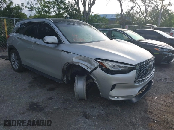 2021 Infiniti QX50 Luxe with VIN 3PCAJ5BA7MF105890, listed as a IAAI auction lot 42346569 with 26,784 mi miles and . Bid and sale history available at DreamBid. Image 1.