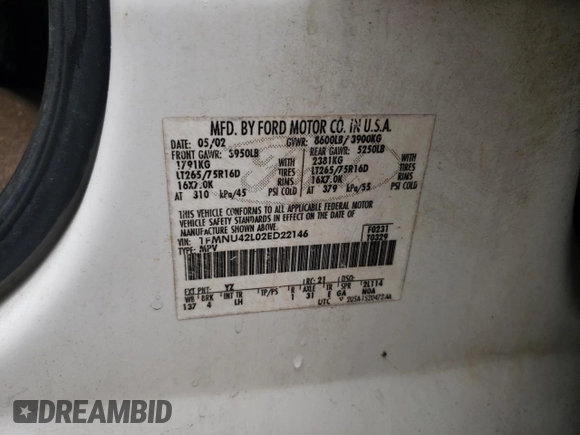 2002 Ford Excursion Limited z VIN 1FMNU42L02ED22146, wystawiony jako Copart lot #81279374 z przebiegiem 361 546 mil mil oraz Szkoda całkowita • Salvage title. Historia ofert i sprzedaży dostępna na DreamBid. Obrazek 13.