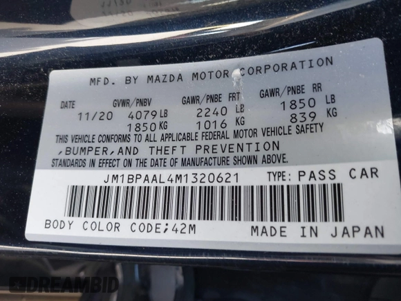 2021 Mazda Mazda3 Sedan 2.5 S with VIN JM1BPAAL4M1320621, listed as a IAAI auction lot 41867284 with 49,031 mi miles. Bid and sale history available at carsss.com. Image 9.