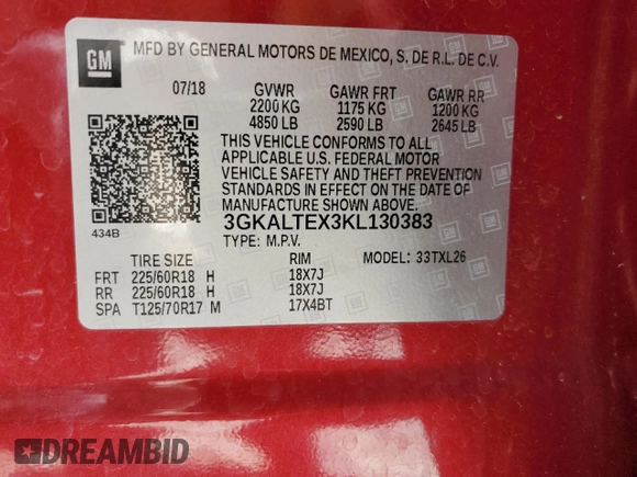 2019 GMC Terrain SLE z VIN 3GKALTEX3KL130383, wystawiony jako Copart lot #57425985 z przebiegiem Nie podano mil oraz Tytuł czysty. Historia ofert i sprzedaży dostępna na DreamBid. Obrazek 14.