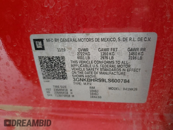 2020 Chevrolet Blazer LT z VIN 3GNKBHRS9LS600784, wystawiony jako Copart lot #54548065 z przebiegiem 51 418 mil mil oraz Szkoda całkowita • Salvage title. Historia ofert i sprzedaży dostępna na DreamBid. Obrazek 13.