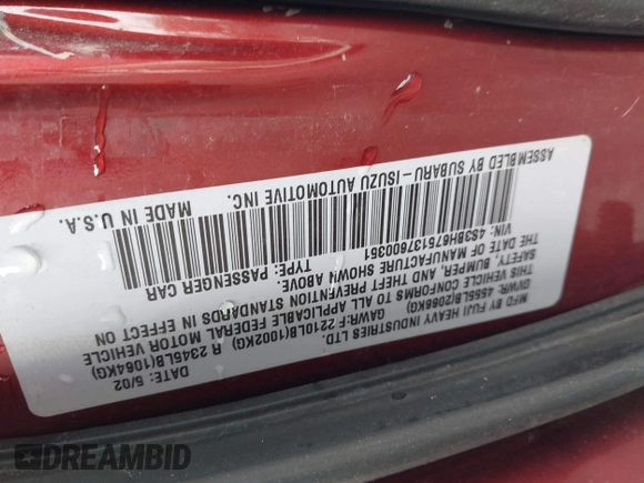 2003 Subaru Legacy Outback z VIN 4S3BH675137600351, wystawiony jako IAAI lot #42022871 z przebiegiem 296 958 mil mil oraz . Historia ofert i sprzedaży dostępna na DreamBid. Obrazek 9.
