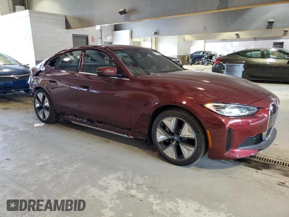 2023 BMW i4 eDrive35 with VIN WBY43AW08PFP74962, listed as a Copart auction lot 65729953 with 1,250 mi miles. Bid and sale history available at carsss.com. Image 4.
