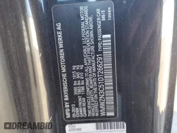 2013 MINI Convertible with VIN WMWZN3C51DT266291, listed as a Copart auction lot 88141185 with 134,832 mi miles and Clean title. Bid and sale history available at DreamBid. Image 12.