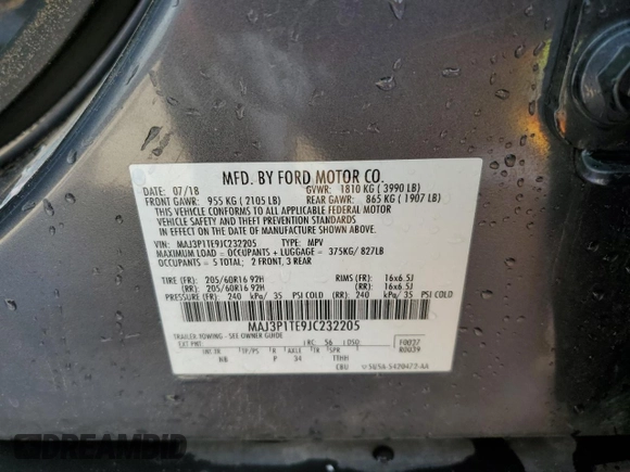 2018 Ford EcoSport SE z VIN MAJ3P1TE9JC232205, wystawiony jako Copart lot #42416465 z przebiegiem Nie podano mil oraz Nie do naprawy • Non repairable. Historia ofert i sprzedaży dostępna na DreamBid. Obrazek 13.