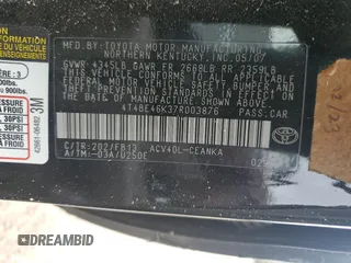 2007 Toyota Camry CE with VIN 4T4BE46K37R003876, listed as a Copart auction lot 52828785 with 210,785 mi miles and Salvage Title. Bid and sale history available at carsss.com. Image 12.