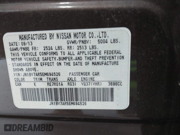 2014 Infiniti Q50 Sport with VIN JN1BV7AR5EM694526, listed as a IAAI auction lot 42782010 with 145,152 mi miles and . Bid and sale history available at DreamBid. Image 9.