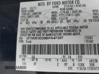 2011 Ford Ranger XL with VIN 1FTKR1ED8BPA47397, listed as a IAAI auction lot 41643122 with 97,926 mi miles and . Bid and sale history available at DreamBid. Image 9.