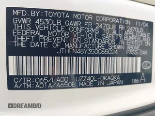 2005 Lexus SC 430 with VIN JTHFN48Y350065024, listed as a IAAI auction lot 42149463 with 93,231 mi miles and . Bid and sale history available at DreamBid. Image 9.