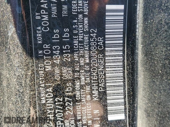 2013 Hyundai Genesis Coupe 2.0T z VIN KMHHT6KD2DU088542, wystawiony jako Copart lot #49716345 z przebiegiem 152 806 mil mil oraz Szkoda całkowita • Salvage title. Historia ofert i sprzedaży dostępna na DreamBid. Obrazek 14.