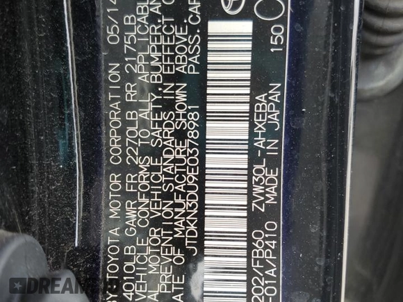 2014 Toyota Prius Four with VIN JTDKN3DU9E0378981, listed as a Copart auction lot 54265475 with 174,493 mi miles and Salvage Title. Bid and sale history available at carsss.com. Image 12.