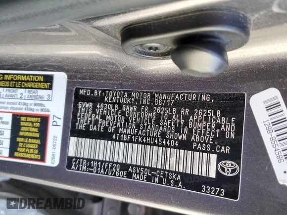 2017 Toyota Camry XLE with VIN 4T1BF1FK4HU454404, listed as a Copart auction lot 47388585 with 132,514 mi miles and Salvage Title. Bid and sale history available at carsss.com. Image 12.