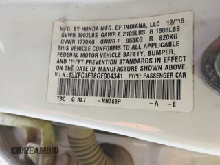 2016 Honda Civic Sedan EX-T with VIN 19XFC1F38GE004341, listed as a IAAI auction lot 41898993 with 234,259 mi miles. Bid and sale history available at carsss.com. Image 9.